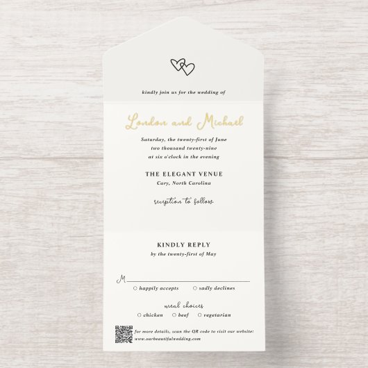 Hand getrokken harten Doodle QR-code moderne bruil All In One Uitnodiging (Binnenkant)