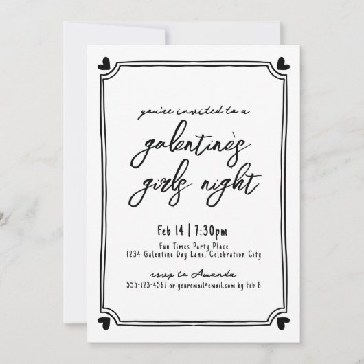 Hand getrokken harten meisjes nacht Valentijnsdag Kaart (Voorkant)