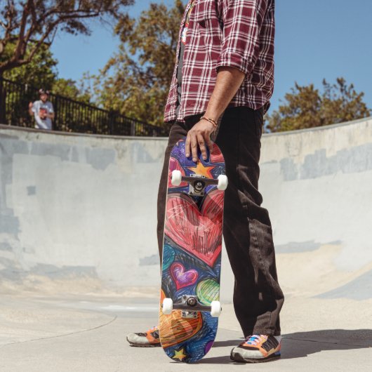 Hand getrokken harten & sterren persoonlijk skateboard (Buiten 2)