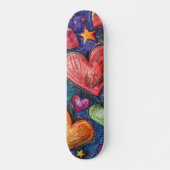 Hand getrokken harten & sterren persoonlijk skateboard (Voorkant)