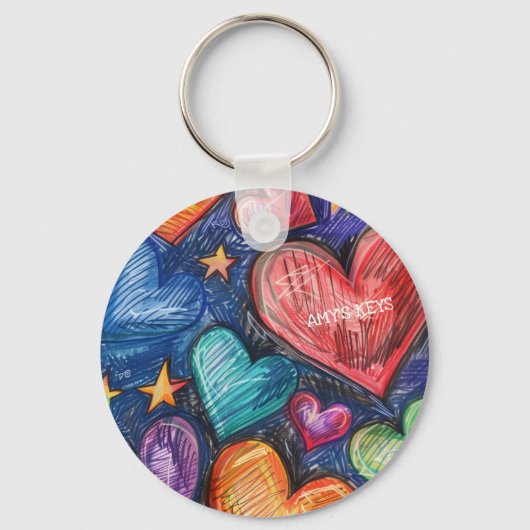 Hand getrokken harten & sterren sleutelhanger (Voorkant)