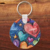 Hand getrokken harten & sterren sleutelhanger (Voorkant)