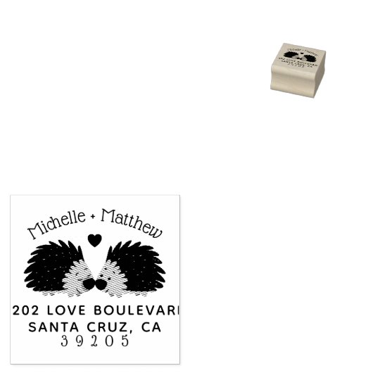 Hand-getrokken Hedgehog & Hart Bruiloft Retouradre Rubberstempel (Gestempeld)