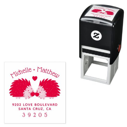 Hand-getrokken Hedgehog & Hart Bruiloft Retouradre Zelfinktende Stempel (In situ)