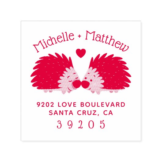 Hand-getrokken Hedgehog & Hart Bruiloft Retouradre Zelfinktende Stempel (Design)
