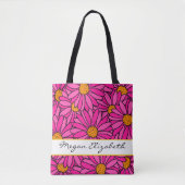 Hand getrokken Heet Roze & Sinaasappel Daisy Patte Tote Bag (Voorkant)