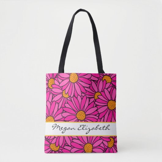 Hand getrokken Heet Roze & Sinaasappel Daisy Patte Tote Bag (Voorkant)