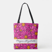 Hand getrokken Heet Roze & Sinaasappel Daisy Patte Tote Bag (Achterkant)