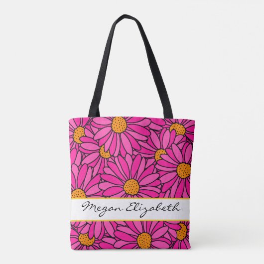 Hand getrokken Heet Roze & Sinaasappel Daisy Patte Tote Bag (Achterkant)