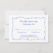 Hand getrokken Helder Blauwe Rand & Script Bruilof RSVP Kaartje (Voorkant)