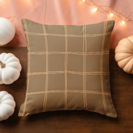 Hand getrokken Herfst Bruin en Crème Grid Kussen
