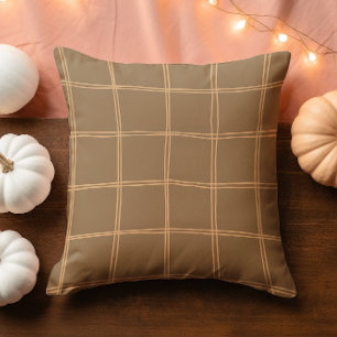 Hand getrokken Herfst Bruin en Crème Grid Kussen