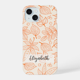 Hand getrokken herfst herfst bladeren lijn kunst iPhone 15 case