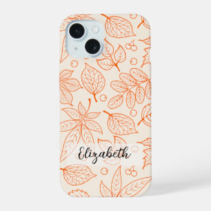 Hand getrokken herfst herfst bladeren lijn kunst iPhone 15 case