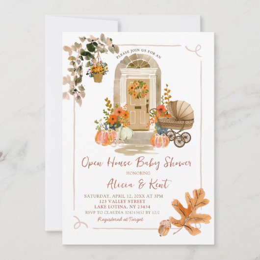 Hand getrokken Herfst Herfst Open Huis Baby shower Kaart (Voorkant)