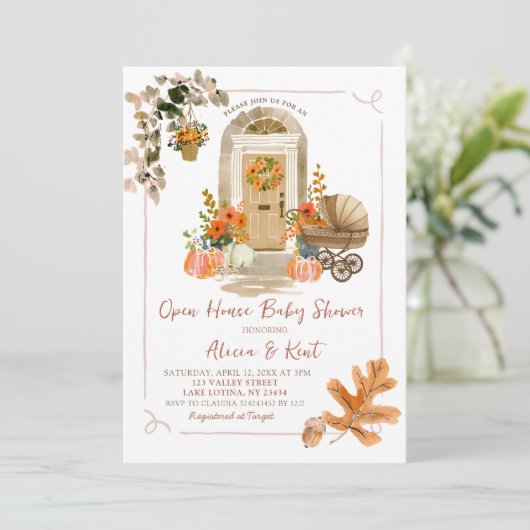 Hand getrokken Herfst Herfst Open Huis Baby shower Kaart (Staand voorkant)