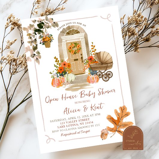 Hand getrokken Herfst Herfst Open Huis Baby shower Kaart