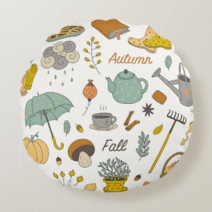 Hand getrokken Herfst: kleurrijke set Rond Kussen