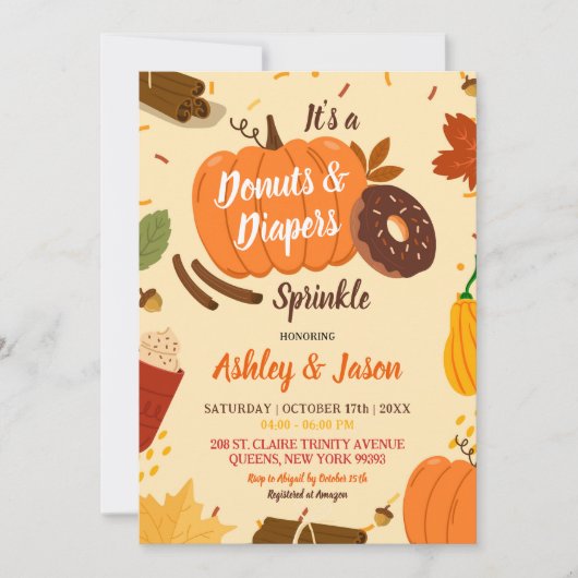 Hand getrokken Herfst pompoen donuts luiers Baby s Kaart (Voorkant)