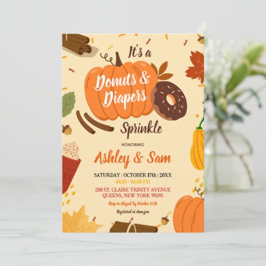 Hand getrokken Herfst pompoen donuts luiers Baby s Kaart (Staand voorkant)