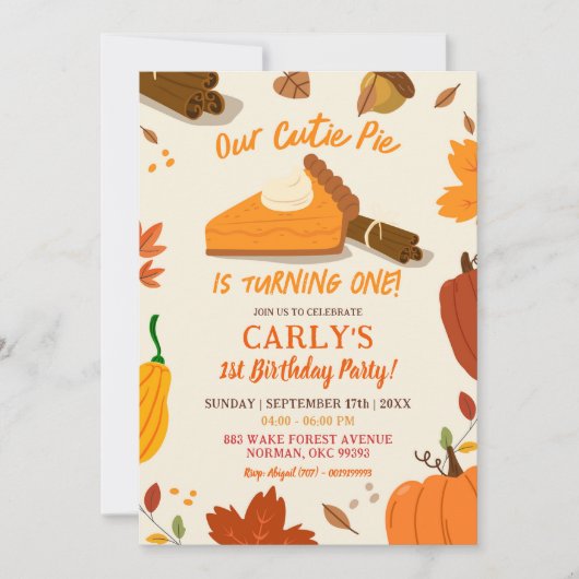 Hand getrokken Herfst pompoentaart eerste verjaard Kaart (Voorkant)