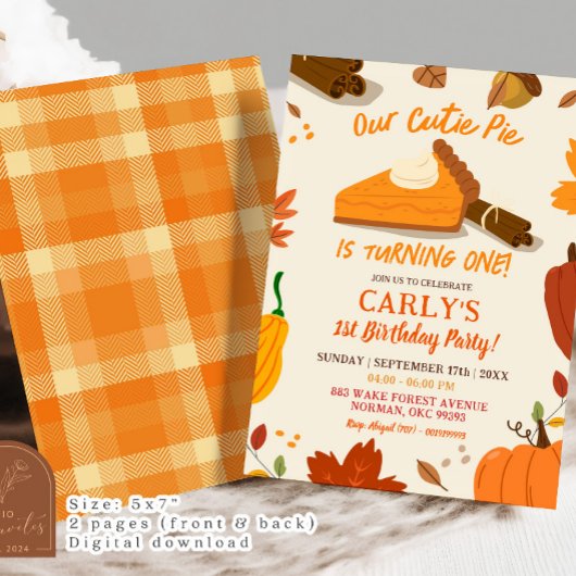 Hand getrokken Herfst pompoentaart eerste verjaard Kaart