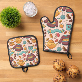 Hand getrokken herfst voor papa in Vaderdag Ovenwant & Pannenlap Set