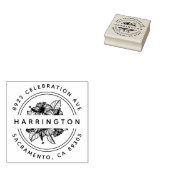 Hand-getrokken Hibiscus Boeket Rond retouradres Rubberstempel (Gestempeld)