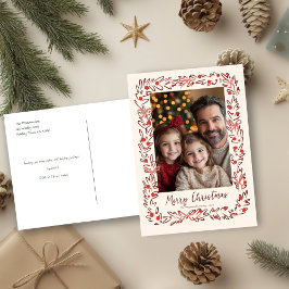 Hand getrokken Holiday Krans & Bogen Foto Briefkaa Feestdagenkaart