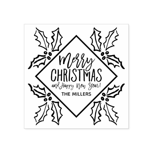 Hand getrokken Hollies Diamant Modern Merry Christ Rubberstempel (Afrduk)