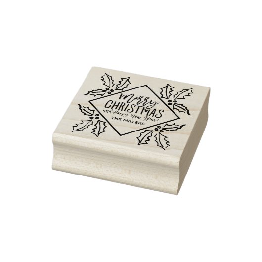 Hand getrokken Hollies Diamant Modern Merry Christ Rubberstempel (Stempel)
