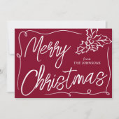 Hand getrokken Holly Berry Bourgogne Foto Kerstmis Feestdagenkaart (Voorkant)