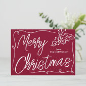Hand getrokken Holly Berry Bourgogne Foto Kerstmis Feestdagenkaart (Staand voorkant)