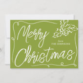 Hand getrokken Holly Berry Olive 2 Foto Kerstmis Feestdagenkaart (Voorkant)