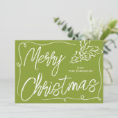 Hand getrokken Holly Berry Olive 2 Foto Kerstmis Feestdagenkaart (Staand voorkant)