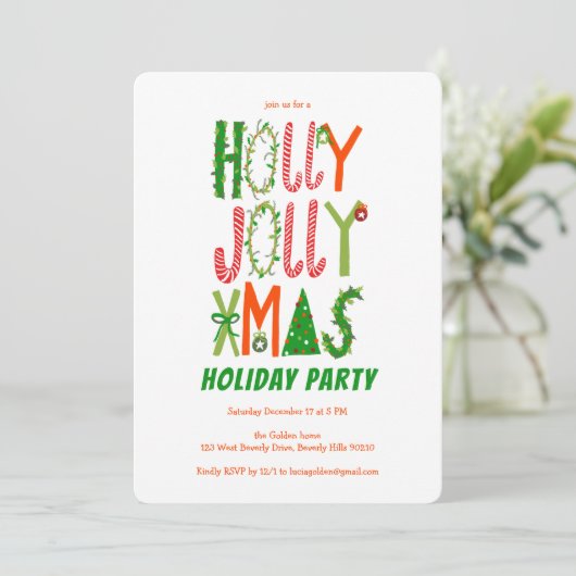 Hand getrokken Holly Jolly Kerstmis CUSTOM Holiday Kaart (Staand voorkant)