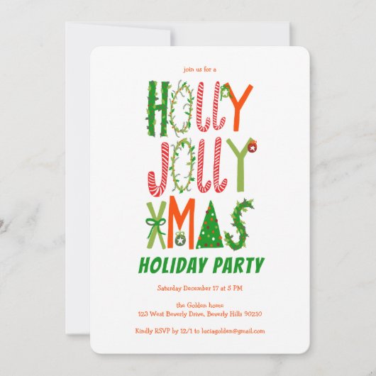 Hand getrokken Holly Jolly Kerstmis CUSTOM Holiday Kaart (Voorkant)