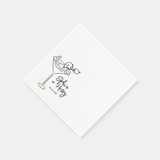 Hand getrokken hond en Martini grillige bruiloft Servet (Hoek)