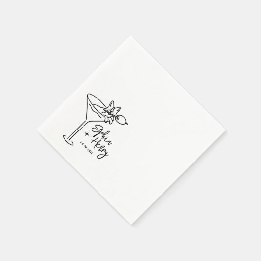 Hand getrokken hond en Martini grillige bruiloft Servet (Hoek)