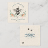 Hand getrokken Honey Bee Beekeeper Apiary Floral S Vierkante Visitekaartje (Voorkant / Achterkant)