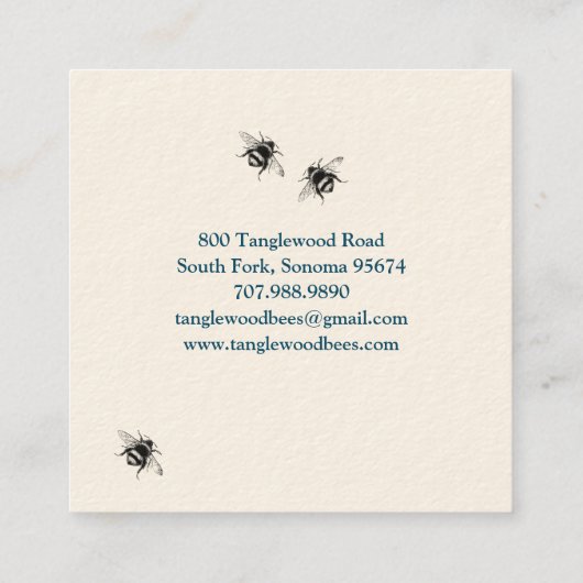 Hand getrokken Honey Bee Beekeeper Apiary Floral S Vierkante Visitekaartje (Achterkant)
