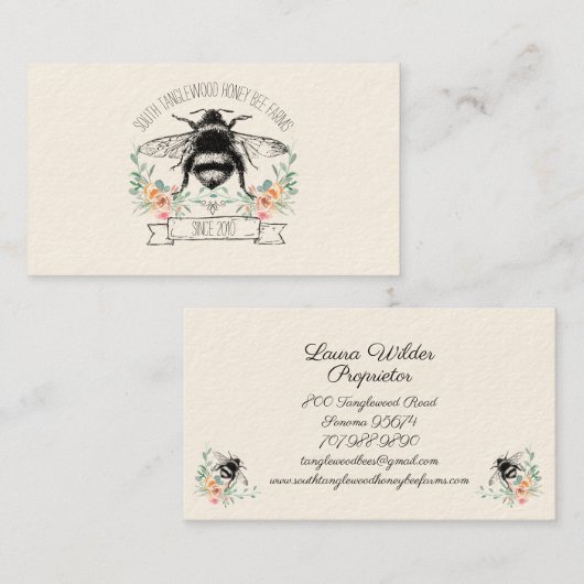 Hand getrokken honingbij bijenbijenbijenhouder visitekaartje (Voorkant / Achterkant)