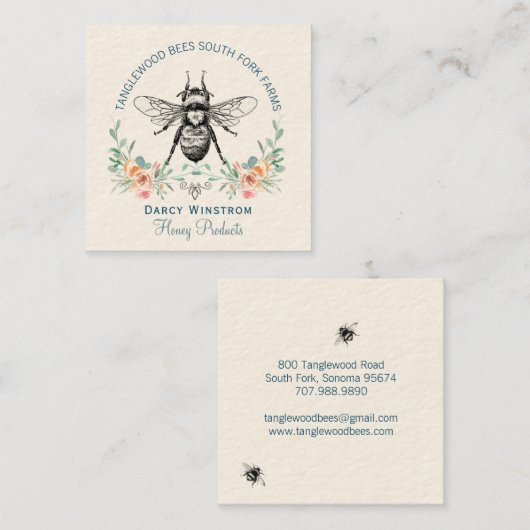 Hand getrokken honingbijen producten Bloemen Vierkante Visitekaartje (Voorkant / Achterkant)