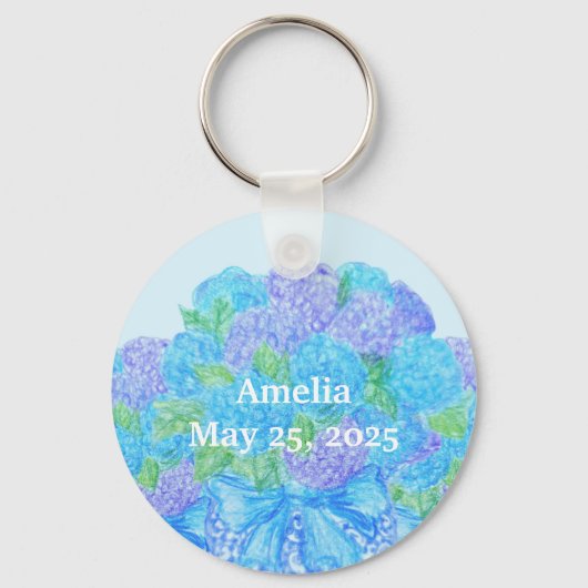 Hand getrokken hortensia in vaas sleutelhanger (Voorkant)