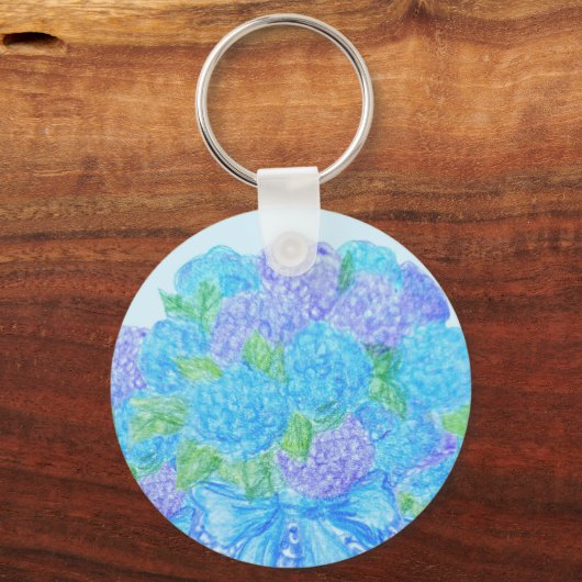 Hand getrokken hortensia in vaas sleutelhanger (Achterkant)