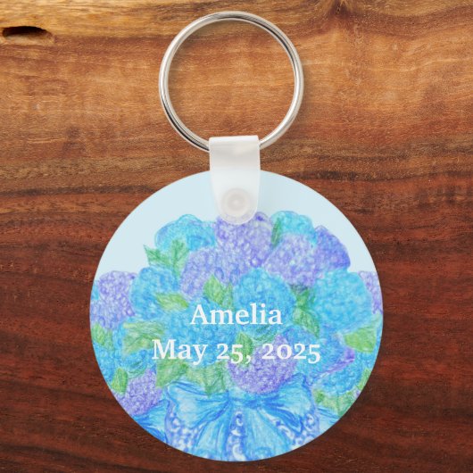 Hand getrokken hortensia in vaas sleutelhanger (Voorkant)