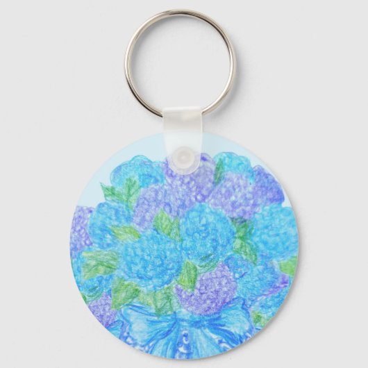 Hand getrokken hortensia in vaas sleutelhanger (Achterkant)