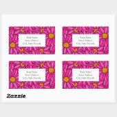 Hand getrokken Hot Roze & Sinaasappel Daisies Labe Rechthoekige Sticker (Vel)