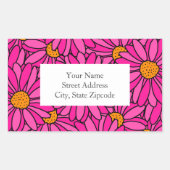 Hand getrokken Hot Roze & Sinaasappel Daisies Labe Rechthoekige Sticker (Voorkant)