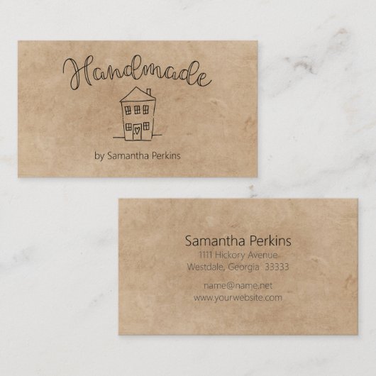 Hand getrokken huis handgemaakte kraft papier visitekaartje (Voorkant / Achterkant)